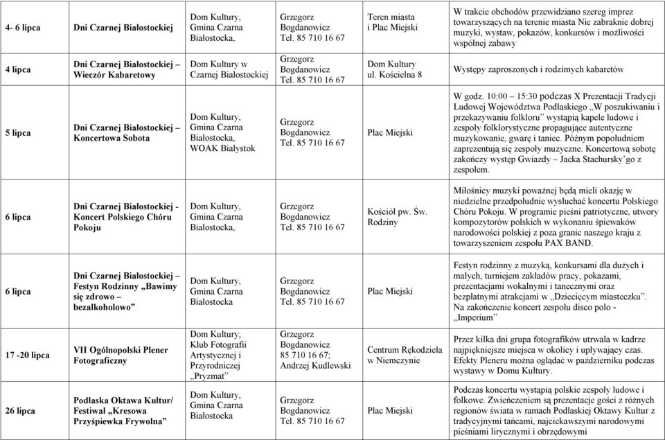 10:00 15:30 podczas X Prezentacji Tradycji Ludowej Województwa Podlaskiego W poszukiwaniu i przekazywaniu folkloru wystąpią kapele ludowe i zespoły folklorystyczne propagujące autentyczne