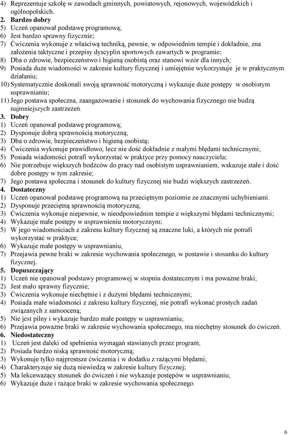 przepisy dyscyplin sportowych zawartych w programie; 8) Dba o zdrowie, bezpieczeństwo i higieną osobistą oraz stanowi wzór dla innych; 9) Posiada duże wiadomości w zakresie kultury fizycznej i