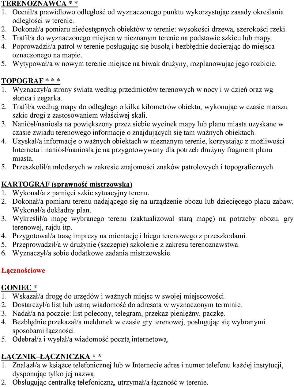 Poprowadził/a patrol w terenie posługując się busolą i bezbłędnie docierając do miejsca oznaczonego na mapie. 5. Wytypował/a w nowym terenie miejsce na biwak drużyny, rozplanowując jego rozbicie.