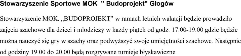 młodzieży w każdy piątek od godz. 17.00-19.