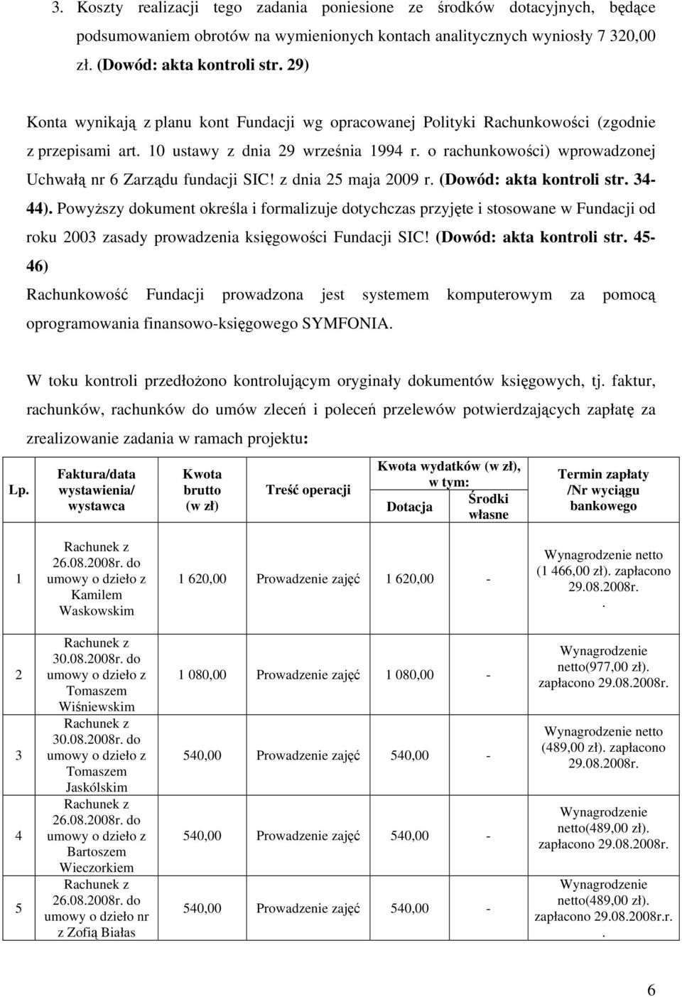 o rachunkowości) wprowadzonej Uchwałą nr 6 Zarządu fundacji SIC! z dnia 25 maja 2009 r. (Dowód: akta kontroli str. 34-44).