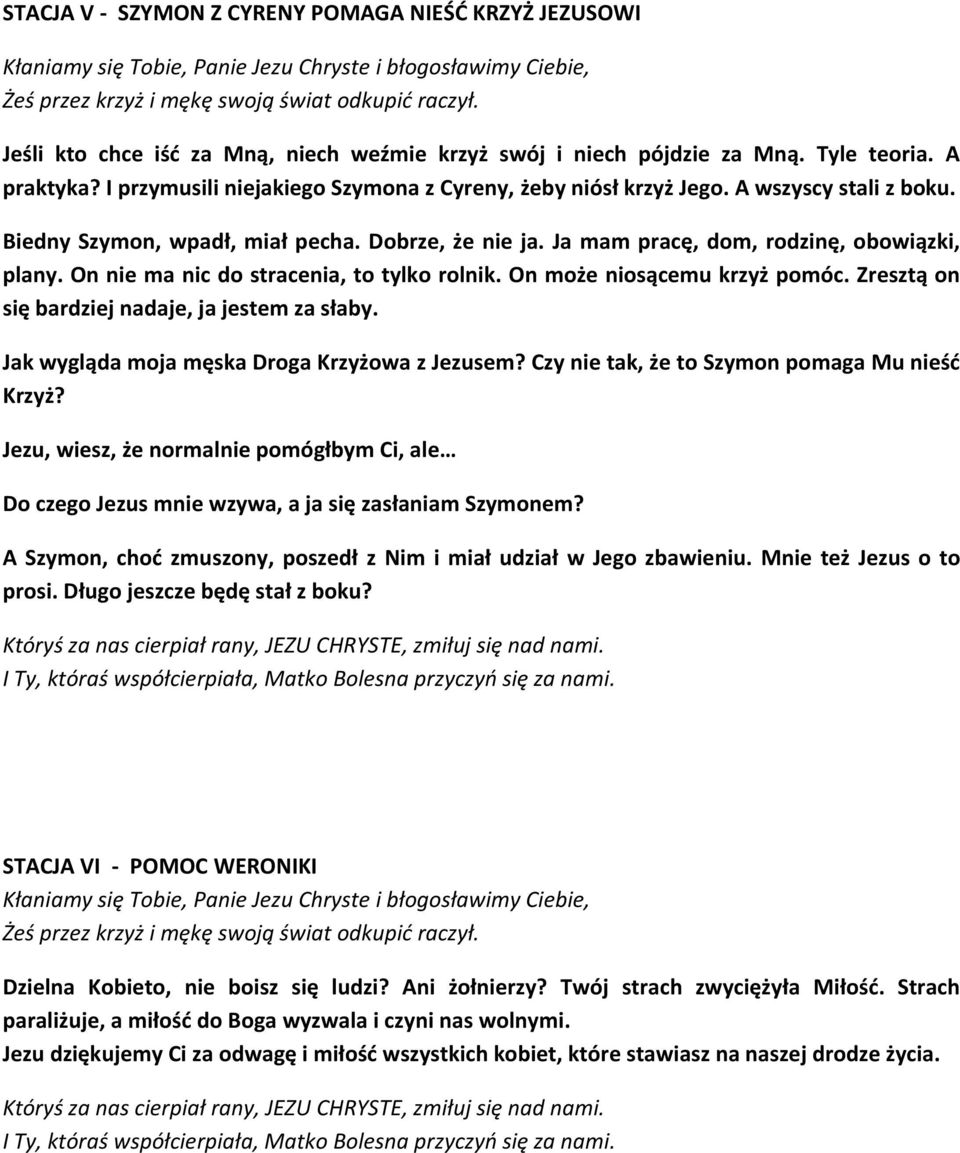 On nie ma nic do stracenia, to tylko rolnik. On może niosącemu krzyż pomóc. Zresztą on się bardziej nadaje, ja jestem za słaby. Jak wygląda moja męska Droga Krzyżowa z Jezusem?