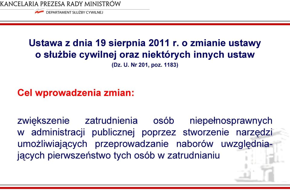 1183) Cel wprowadzenia zmian: zwiększenie zatrudnienia osób niepełnosprawnych w