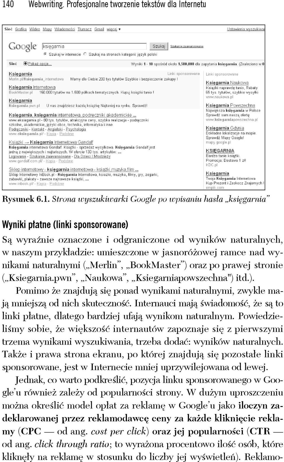 pwn, Naukowa, Ksiegarniapowszechna") itd.). Pomimo że znajdują się ponad wynikami naturalnymi, zwykle mają mniejszą od nich skuteczność.