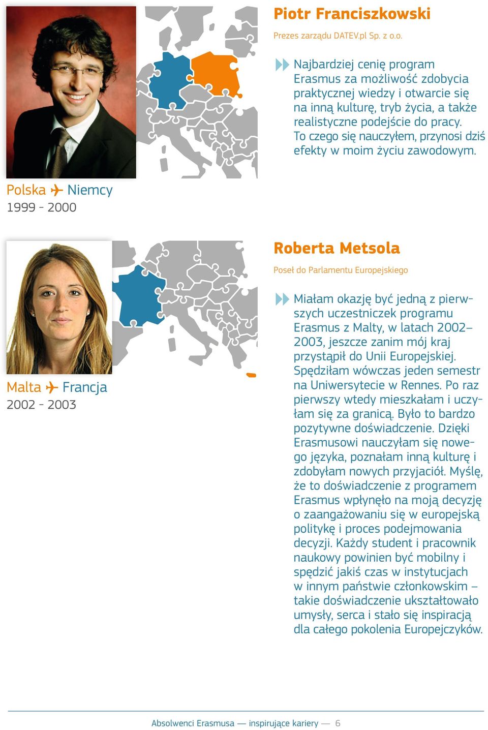 Polska Niemcy 1999-2000 Roberta Metsola Poseł do Parlamentu Europejskiego m Miałam okazję być jedną z pierw- Malta Francja 2002-2003 szych uczestniczek programu Erasmus z Malty, w latach 2002 2003,