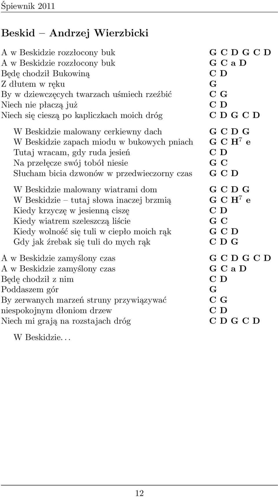 Beskidzie mlowny witrmi dom W Beskidzie tutj słow inczej brzmią Kiedy krzyczę w jesienną ciszę Kiedy witrem szeleszczą liście Kiedy wolność się tuli w ciepło moich rąk Gdy jk źrebk się tuli do mych