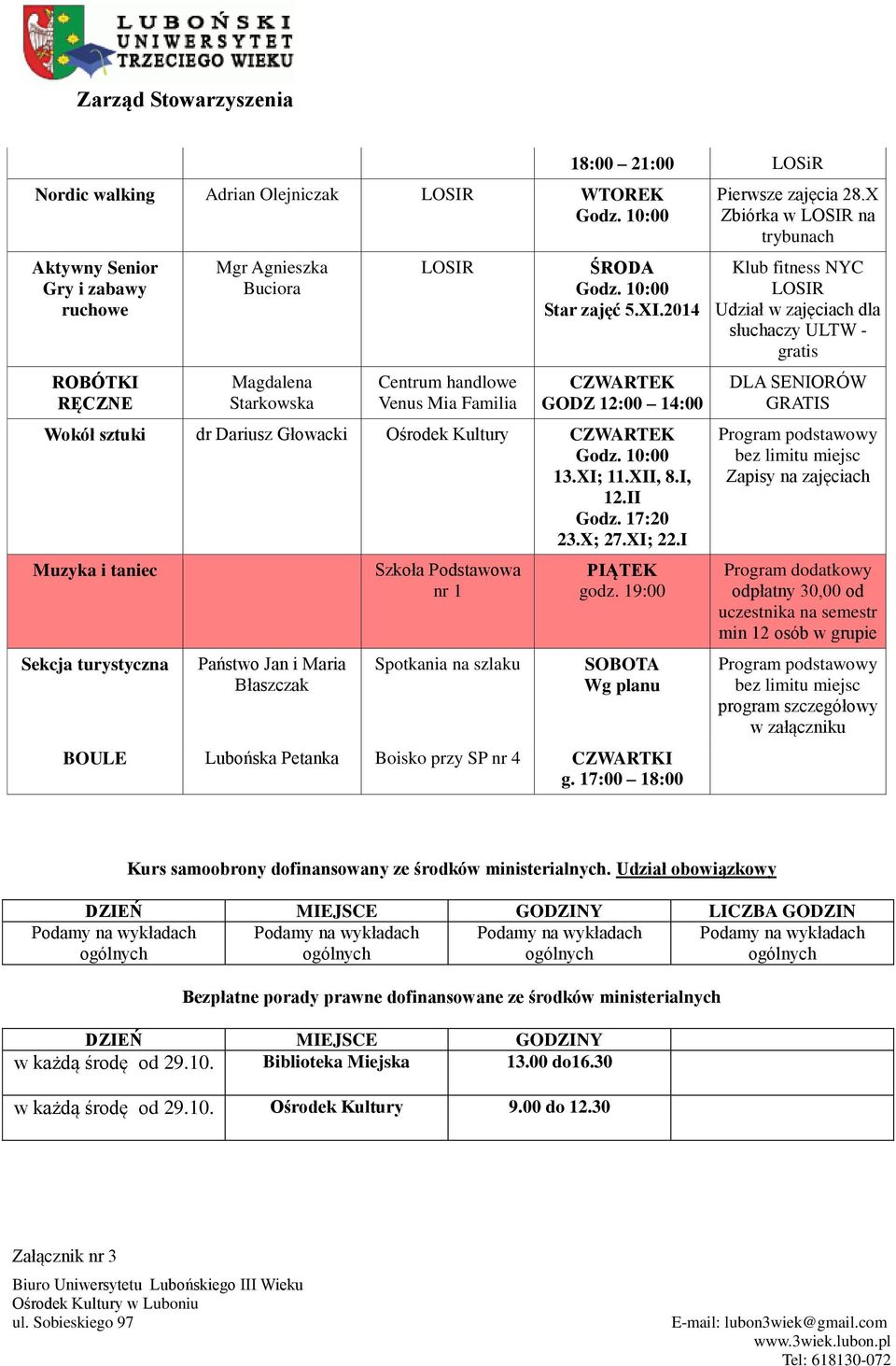 I Muzyka i taniec Sekcja turystyczna Państwo Jan i Maria Błaszczak Szkoła Podstawowa nr 1 Spotkania na szlaku PIĄTEK godz. 19:00 SOBOTA Wg planu BOULE Lubońska Petanka Boisko przy SP nr 4 CZWARTKI g.