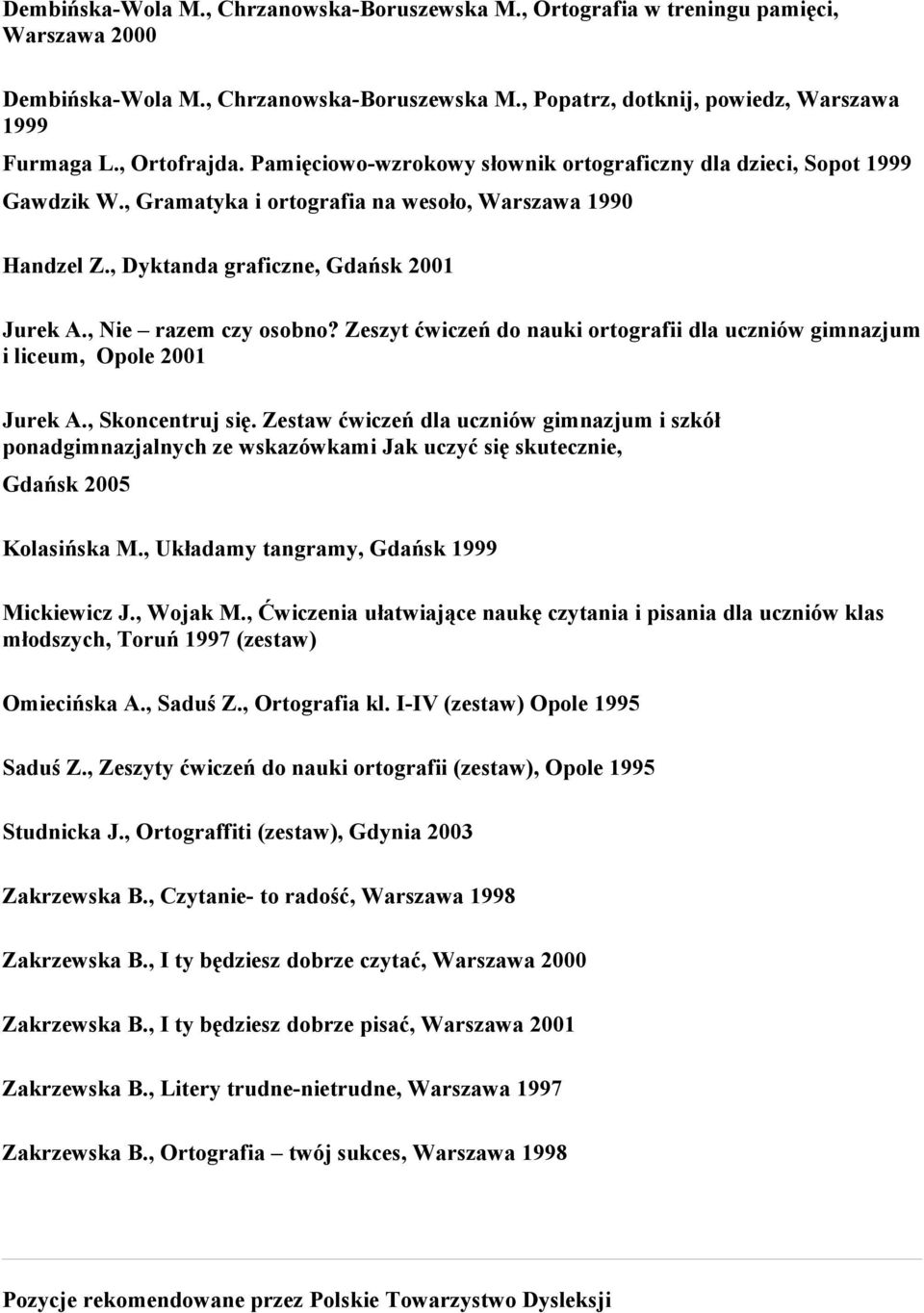 , Nie razem czy osobno? Zeszyt ćwiczeń do nauki ortografii dla uczniów gimnazjum i liceum, Opole 2001 Jurek A., Skoncentruj się.