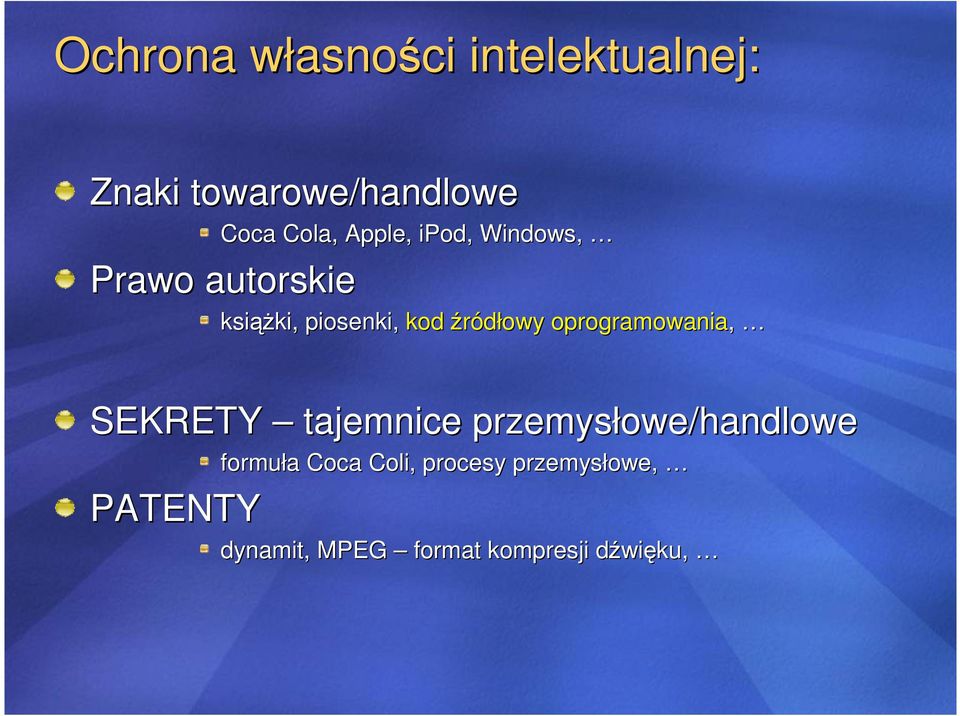 źródłowy oprogramowania, SEKRETY tajemnice przemysłowe/handlowe PATENTY