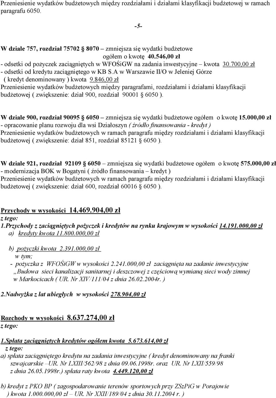 700,00 zł - odsetki od kredytu zaciągniętego w KB S.A w Warszawie II/O w Jeleniej Górze ( kredyt denominowany ) kwota 9.