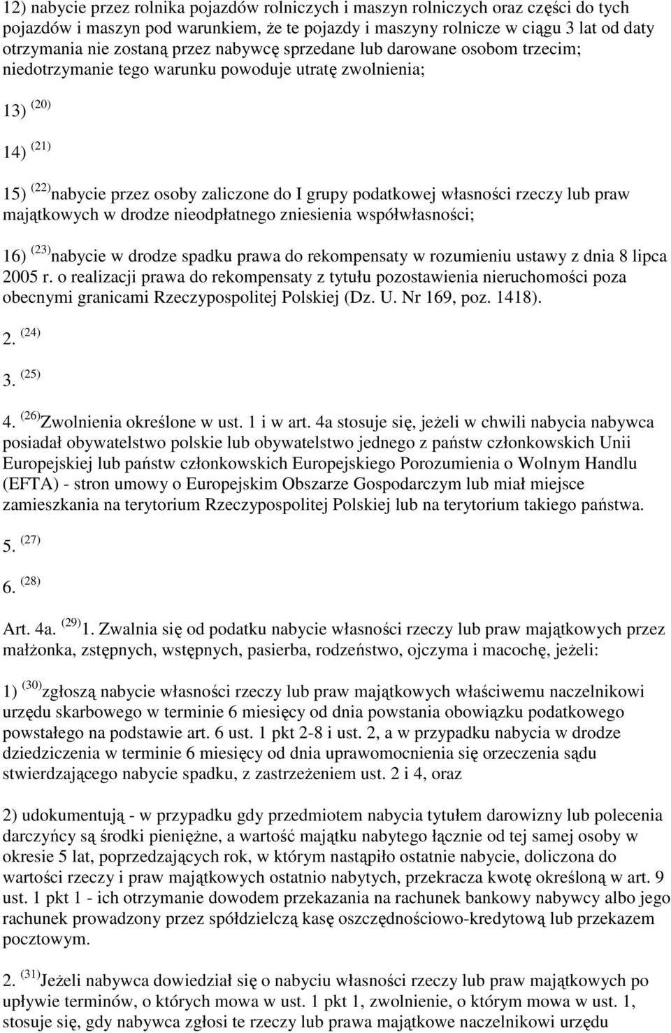 rzeczy lub praw majątkowych w drodze nieodpłatnego zniesienia współwłasności; 16) (23) nabycie w drodze spadku prawa do rekompensaty w rozumieniu ustawy z dnia 8 lipca 2005 r.