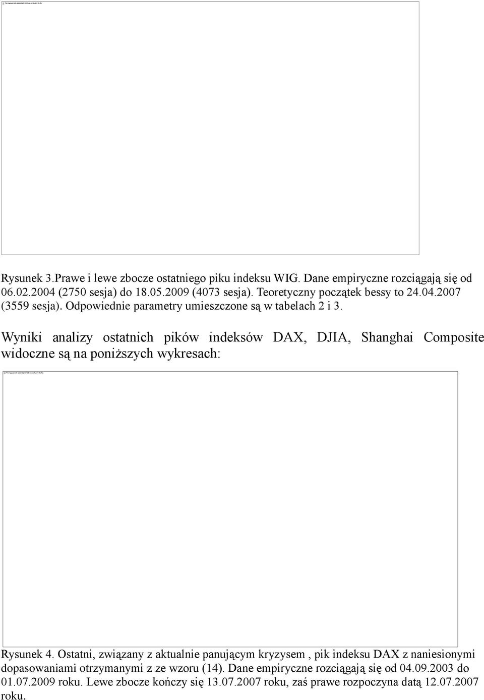 Wyniki analizy ostatnich pików indeksów DAX, DJIA, Shanghai Composite widoczne są na poniższych wykresach: Rysunek 4.