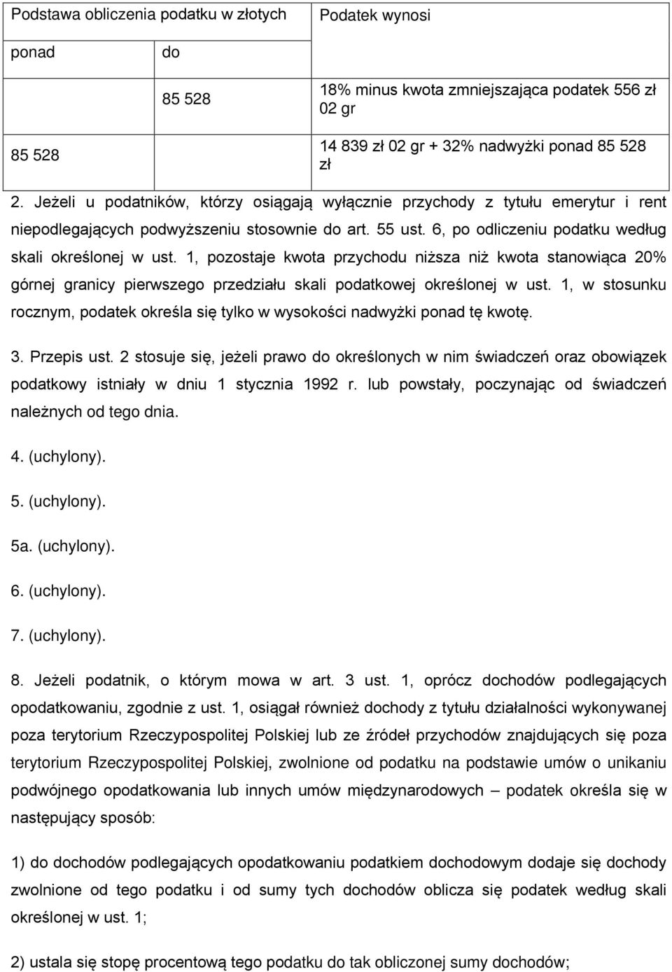 1, pozostaje kwota przychodu niższa niż kwota stanowiąca 20% górnej granicy pierwszego przedziału skali podatkowej określonej w ust.