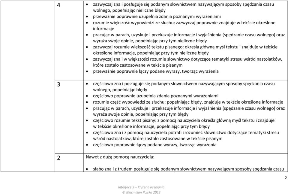 swoje opinie, popełniając przy tym nieliczne błędy zazwyczaj rozumie większość tekstu pisanego: określa główną myśl tekstu i znajduje w tekście określone informacje, popełniając przy tym nieliczne