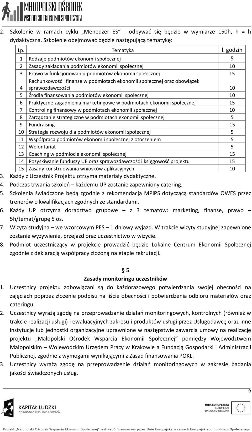 ekonomii społecznej oraz obowiązek sprawozdawczości 10 5 Źródła finansowania podmiotów ekonomii społecznej 10 6 Praktyczne zagadnia marketingowe w podmiotach ekonomii społecznej 15 7 Controling