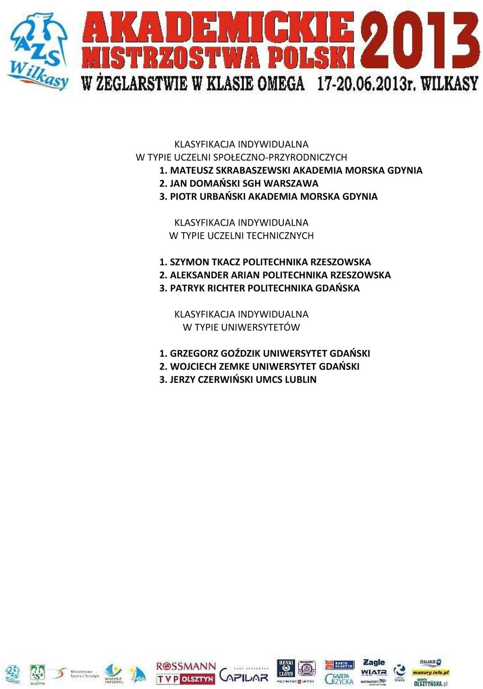 SZYMON TKACZ POLITECHNIKA RZESZOWSKA 2. ALEKSANDER ARIAN POLITECHNIKA RZESZOWSKA 3.