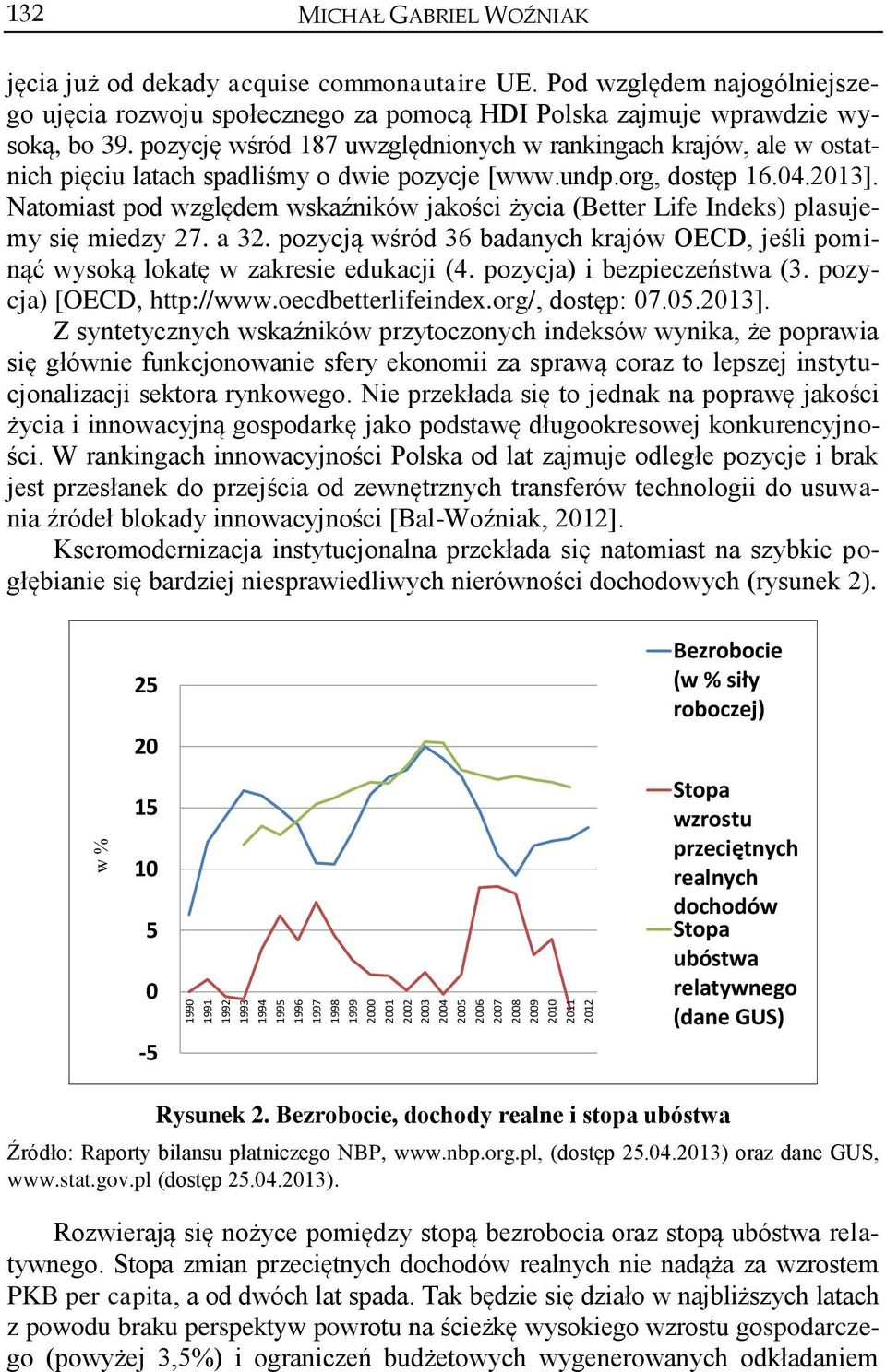 pozycję wśród 187 uwzględnionych w rankingach krajów, ale w ostatnich pięciu latach spadliśmy o dwie pozycje [www.undp.org, dostęp 16.04.2013].