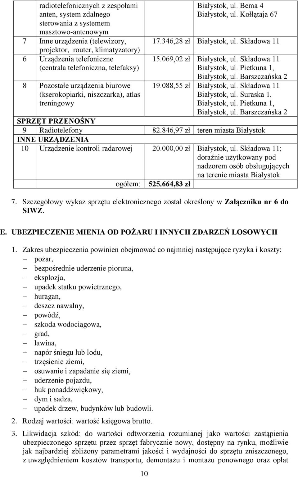 069,02 zł Białystok, ul. Składowa 11 Białystok, ul. Pietkuna 1, Białystok, ul. Barszczańska 2 19.088,55 zł Białystok, ul. Składowa 11 Białystok, ul. Suraska 1, Białystok, ul.