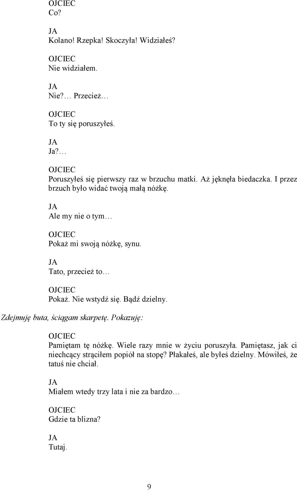 Nie wstydź się. Bądź dzielny. Zdejmuję buta, ściągam skarpetę. Pokazuję: Pamiętam tę nóżkę. Wiele razy mnie w życiu poruszyła.