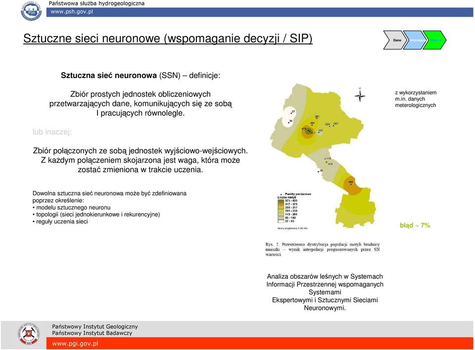 Z kaŝdym połączeniem skojarzona jest waga, która moŝe zostać zmieniona w trakcie uczenia.