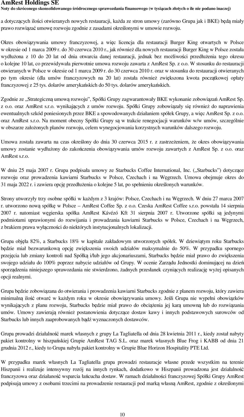 , jak również dla nowych restauracji Burger King w Polsce została wydłużona z 10 do 20 lat od dnia otwarcia danej restauracji, jednak bez możliwości przedłużenia tego okresu o kolejne 10 lat, co