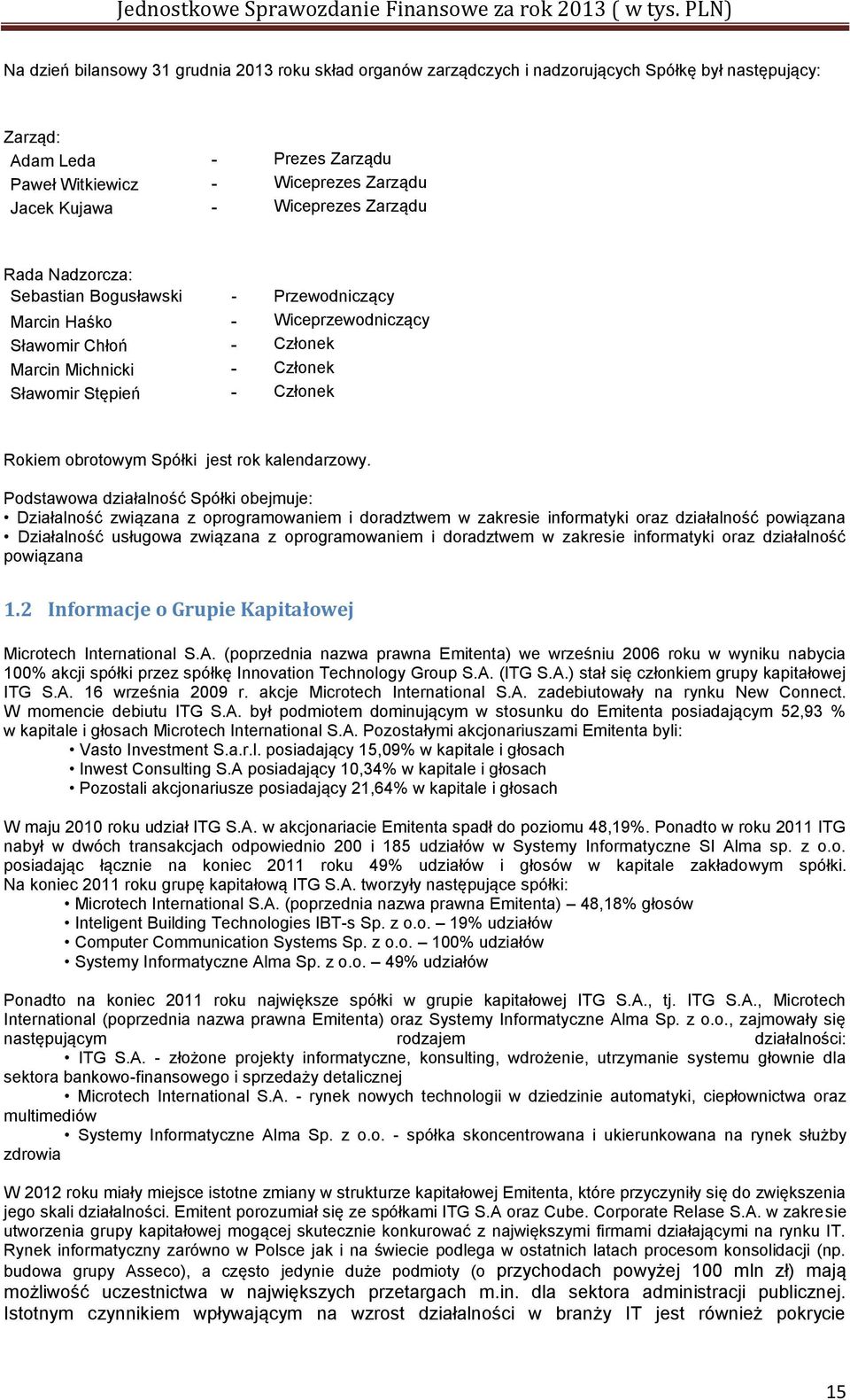 obrotowym Spółki jest rok kalendarzowy.