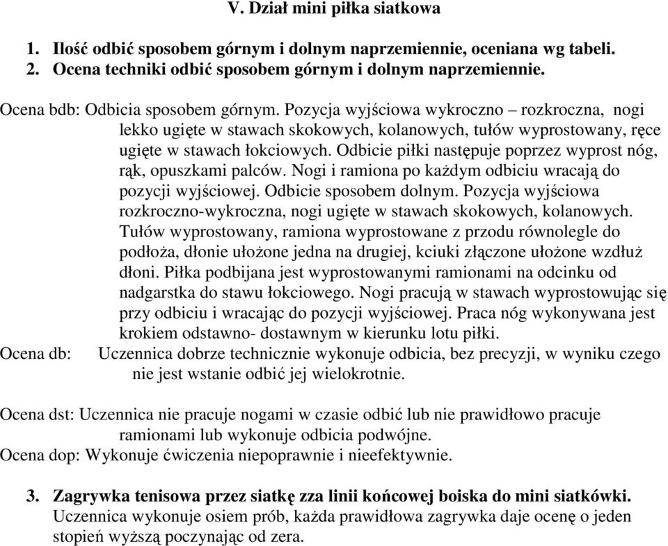 Odbicie piłki następuje poprzez wyprost nóg, rąk, opuszkami palców. Nogi i ramiona po kaŝdym odbiciu wracają do pozycji wyjściowej. Odbicie sposobem dolnym.