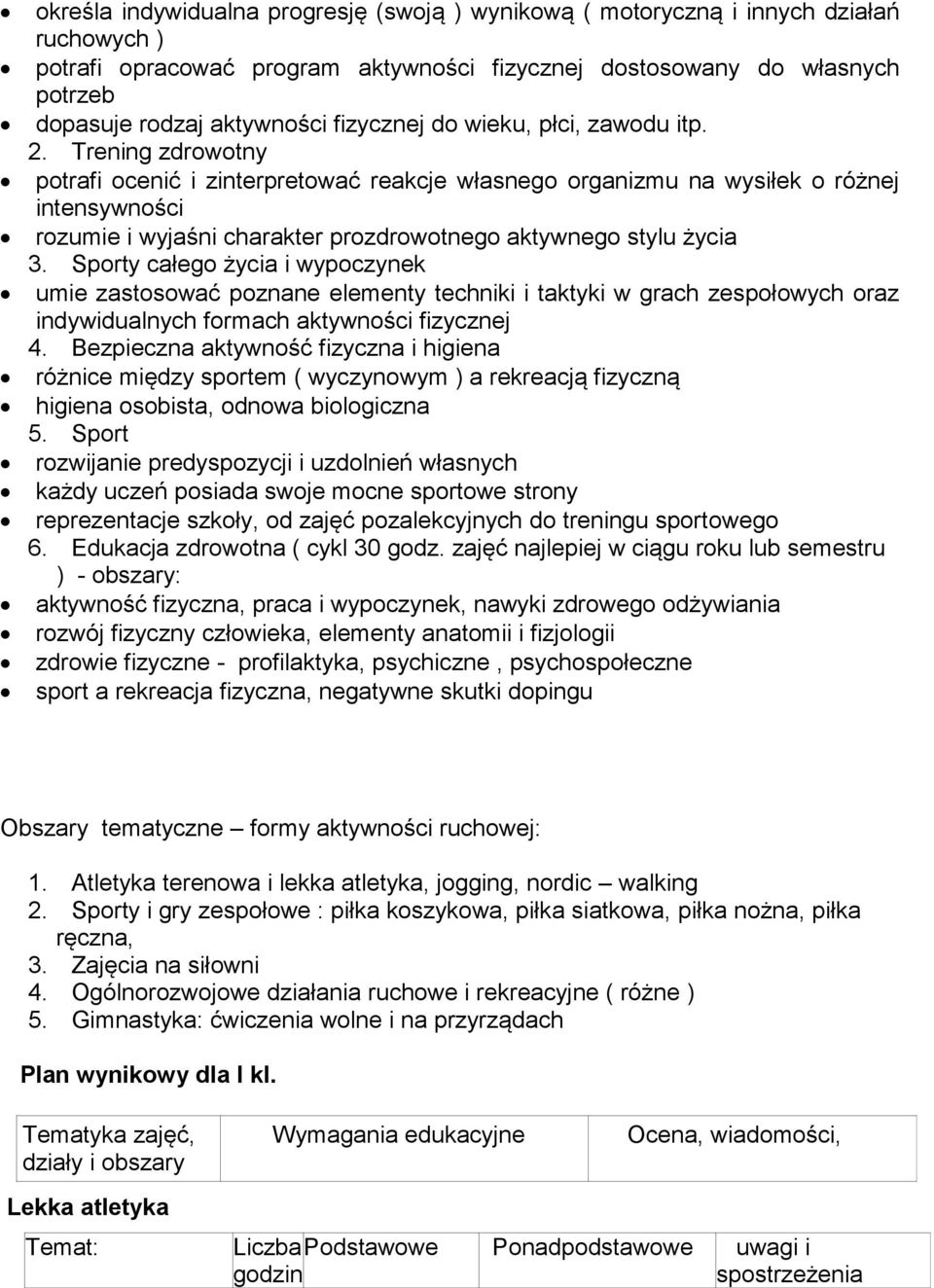 Trening zdrowotny ocenić i zinterpretować reakcje własnego organizmu na wysiłek o różnej intensywności rozumie i wyjaśni charakter prozdrowotnego aktywnego stylu życia 3.