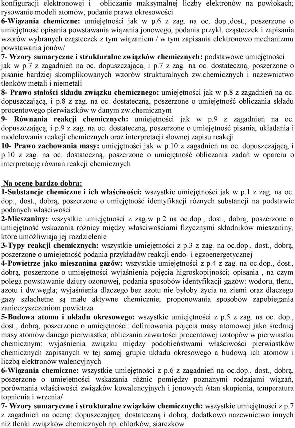 cząsteczek i zapisania wzorów wybranych cząsteczek z tym wiązaniem / w tym zapisania elektronowo mechanizmu powstawania jonów/ 7- Wzory sumaryczne i strukturalne związków chemicznych: podstawowe