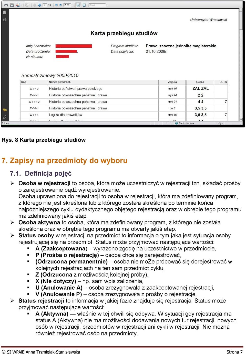 Osoba uprawniona do rejestracji to osoba w rejestracji, która ma zdefiniowany program, z którego nie jest skreślona lub z którego została skreślona po terminie końca najpóźniejszego cyklu