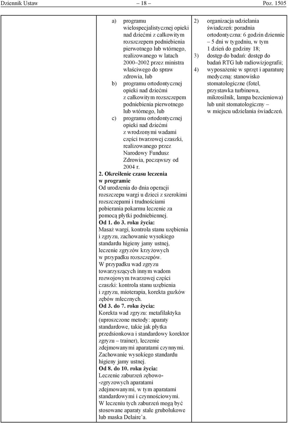 lub b) programu ortodontycznej opieki nad dziećmi z całkowitym rozszczepem podniebienia pierwotnego lub wtórnego, lub c) programu ortodontycznej opieki nad dziećmi z wrodzonymi wadami części