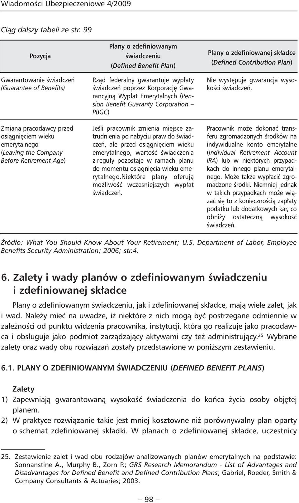 (Defined Benefit Plan) Rząd federalny gwarantuje wypłaty świadczeń poprzez Korporację Gwarancyjną Wypłat Emerytalnych (Pension Benefit Guaranty Corporation PBGC) Jeśli pracownik zmienia miejsce