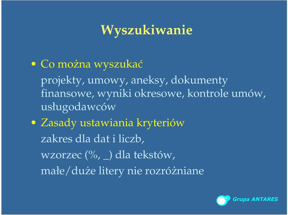 usługodawców Zasady ustawiania kryteriów zakres dla dat i