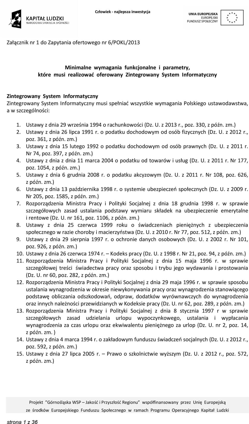 zm.) 2. Ustawy z dnia 26 lipca 1991 r. o podatku dochodowym od osób fizycznych (Dz. U. z 2012 r., poz. 361, z późn. zm.) 3. Ustawy z dnia 15 lutego 1992 o podatku dochodowym od osób prawnych (Dz. U. z 2011 r.