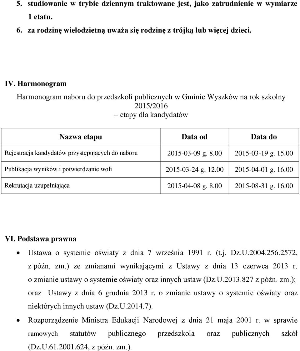 2015-03-09 g. 8.00 2015-03-19 g. 15.00 Publikacja wyników i potwierdzanie woli 2015-03-24 g. 12.00 2015-04-01 g. 16.00 Rekrutacja uzupełniająca 2015-04-08 g. 8.00 2015-08-31 g. 16.00 VI.