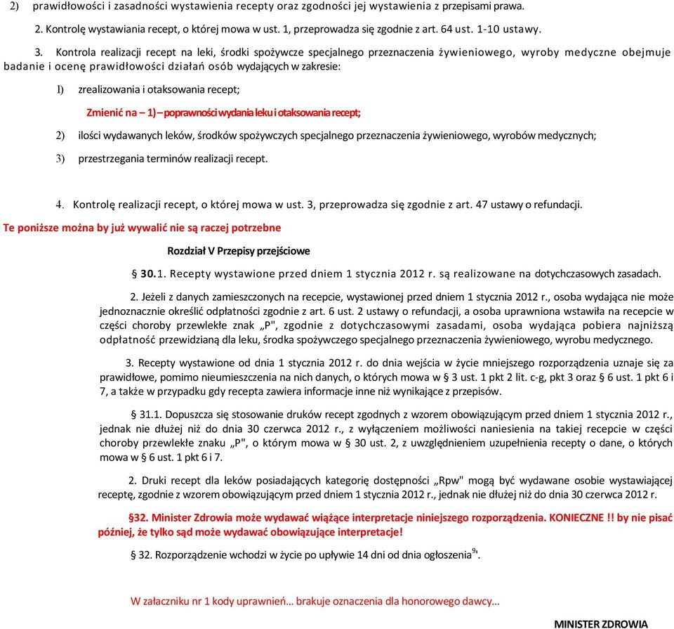 Kontrola realizacji recept na leki, środki spożywcze specjalnego przeznaczenia żywieniowego, wyroby medyczne obejmuje badanie i ocenę prawidłowości działań osób wydających w zakresie: 1)