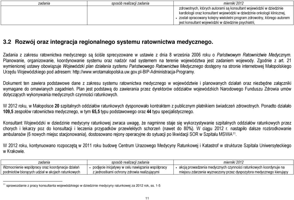 Zadania z zakresu ratownictwa medycznego są ściśle sprecyzowane w ustawie z dnia 8 września 2006 roku o Państwowym Ratownictwie Medycznym.