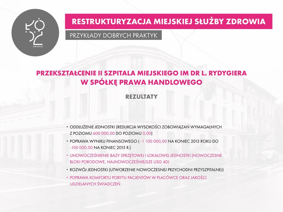POZIOMU 0,00) POPRAWA WYNIKU FINANSOWEGO ( -1 100 000,00 NA KONIEC 2013 ROKU DO -100 000,00 NA KONIEC 2015 R.