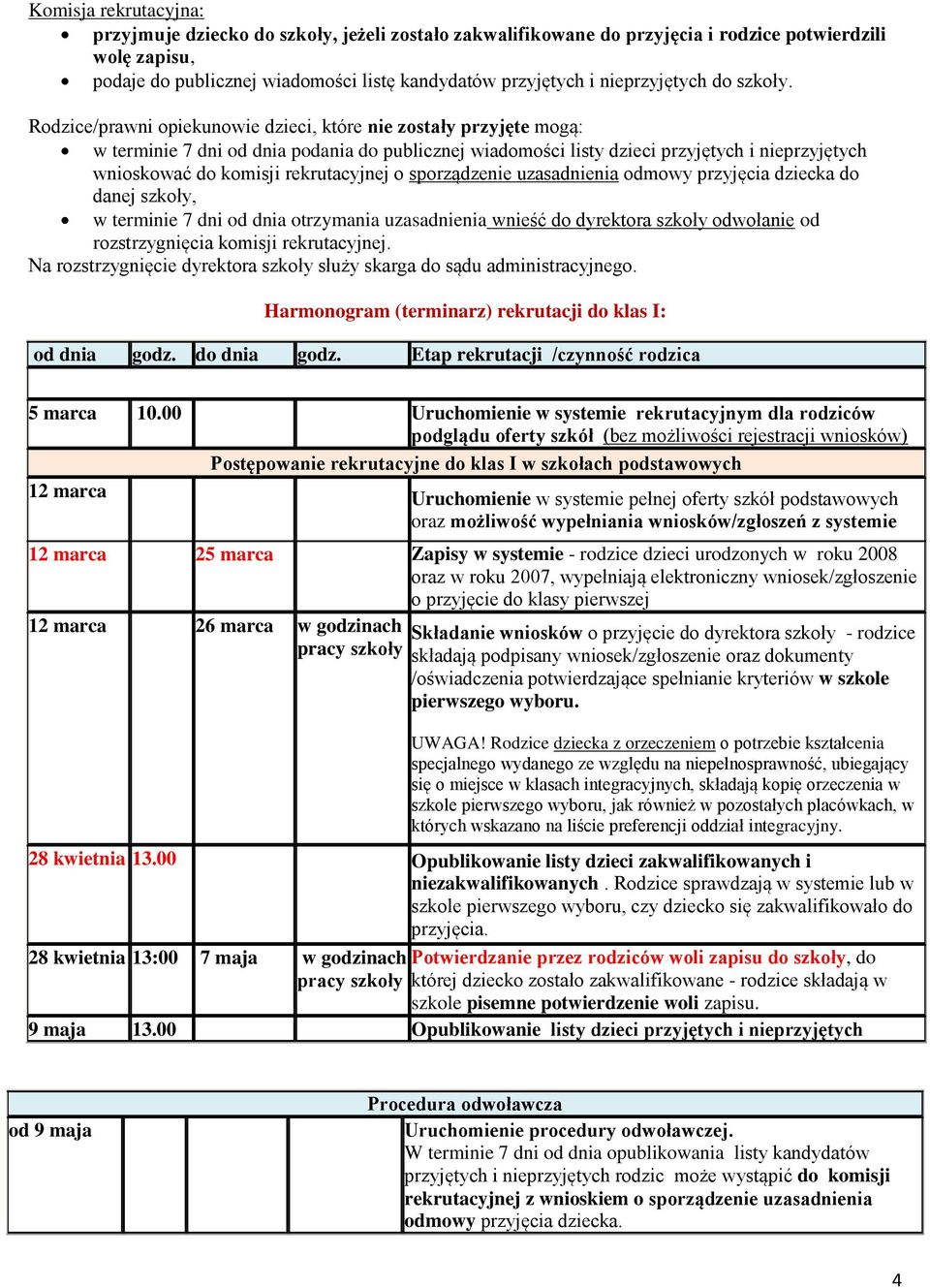 Rodzice/prawni opiekunowie dzieci, które nie zostały przyjęte mogą: w terminie 7 dni od dnia podania do publicznej wiadomości listy dzieci przyjętych i nieprzyjętych wnioskować do komisji