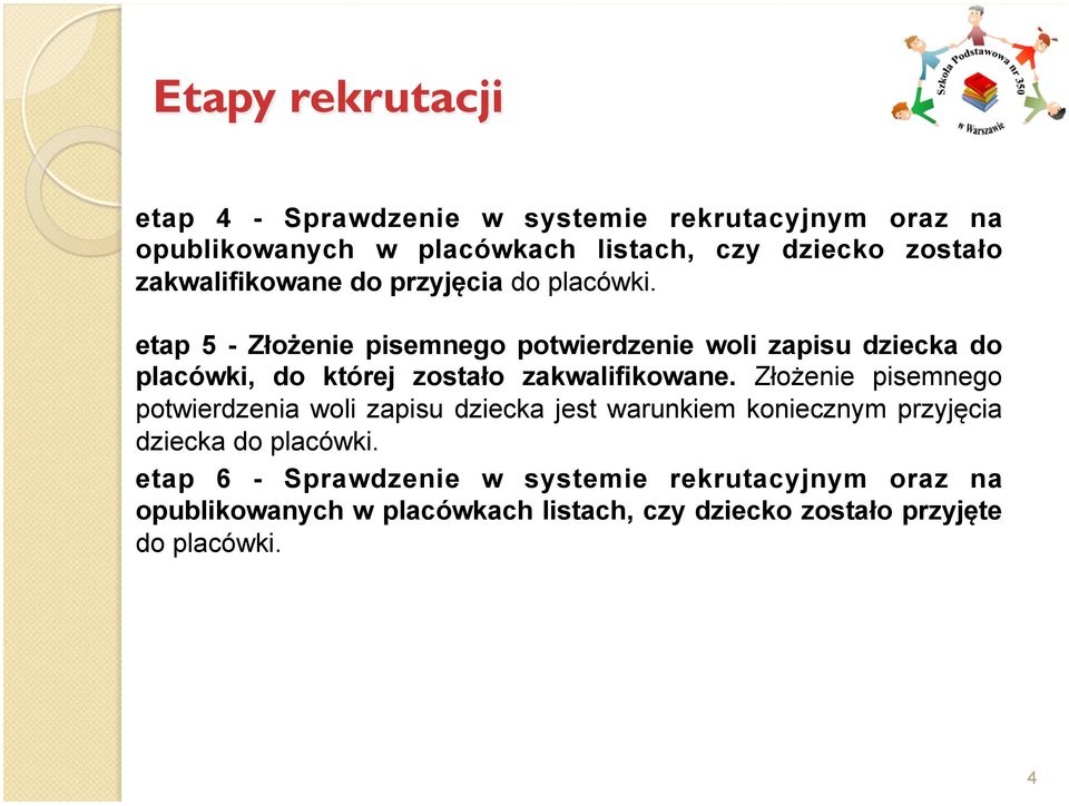 etap 5 - Złożenie pisemnego potwierdzenie woli zapisu dziecka do placówki, do której zostało zakwalifikowane.