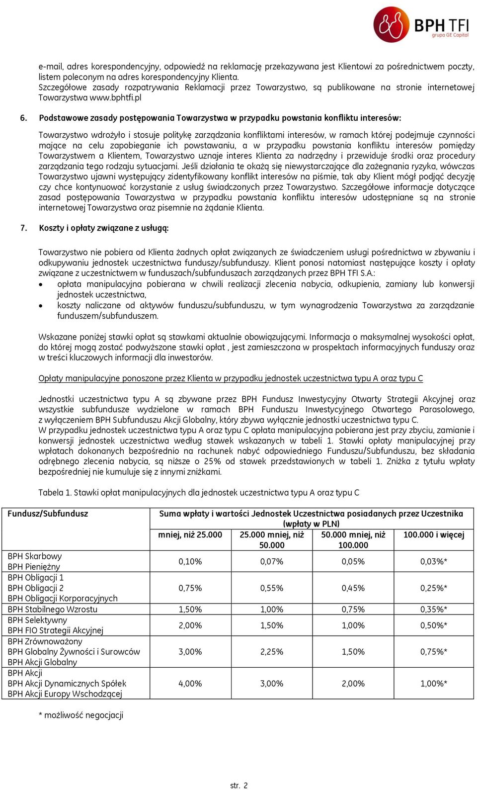 Podstawowe zasady postępowania Towarzystwa w przypadku powstania konfliktu interesów: Towarzystwo wdrożyło i stosuje politykę zarządzania konfliktami interesów, w ramach której podejmuje czynności