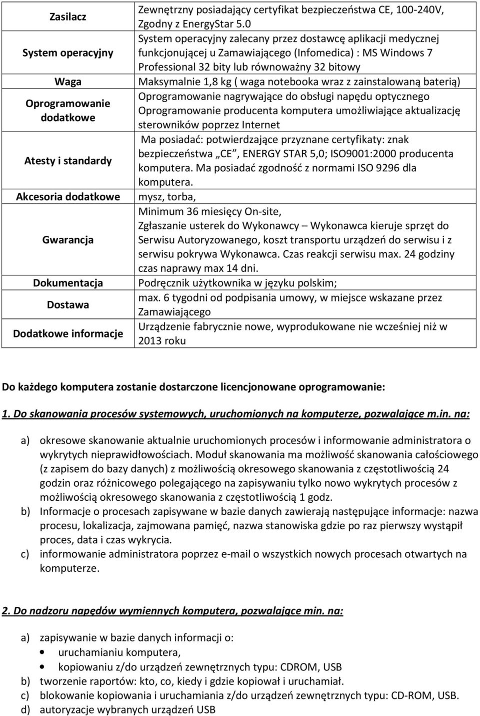 Maksymalnie 1,8 kg ( waga notebooka wraz z zainstalowaną baterią) Oprogramowanie nagrywające do obsługi napędu optycznego Oprogramowanie Oprogramowanie producenta komputera umożliwiające aktualizację