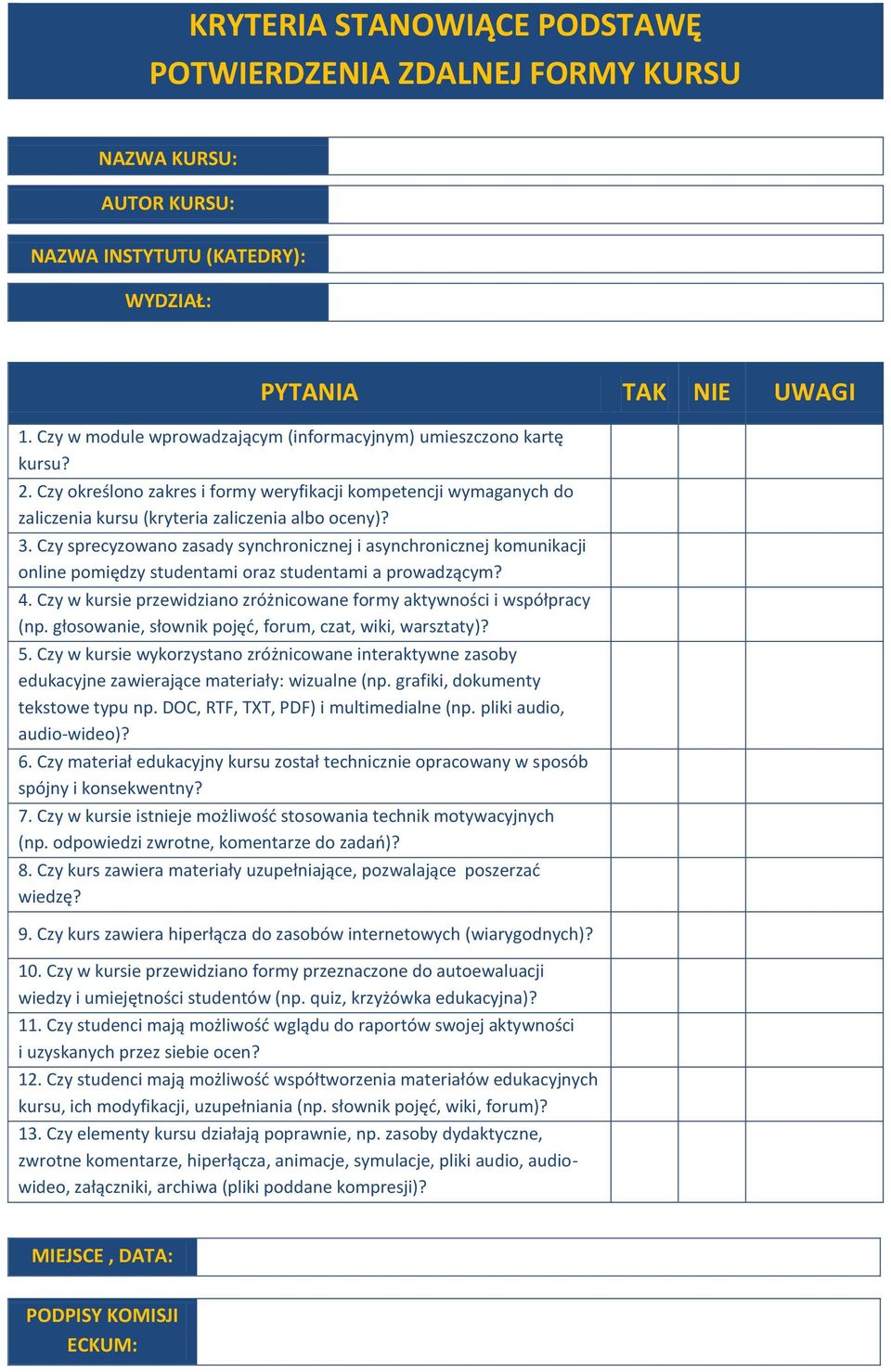 Czy sprecyzowano zasady synchronicznej i asynchronicznej komunikacji online pomiędzy studentami oraz studentami a prowadzącym? 4.