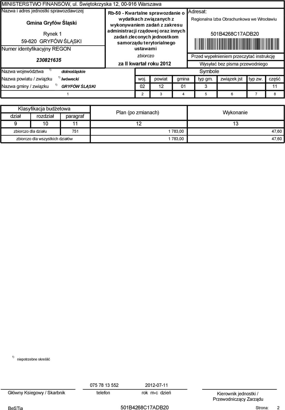 zbiorczo dla działu 75 7,00 47,60 zbiorczo