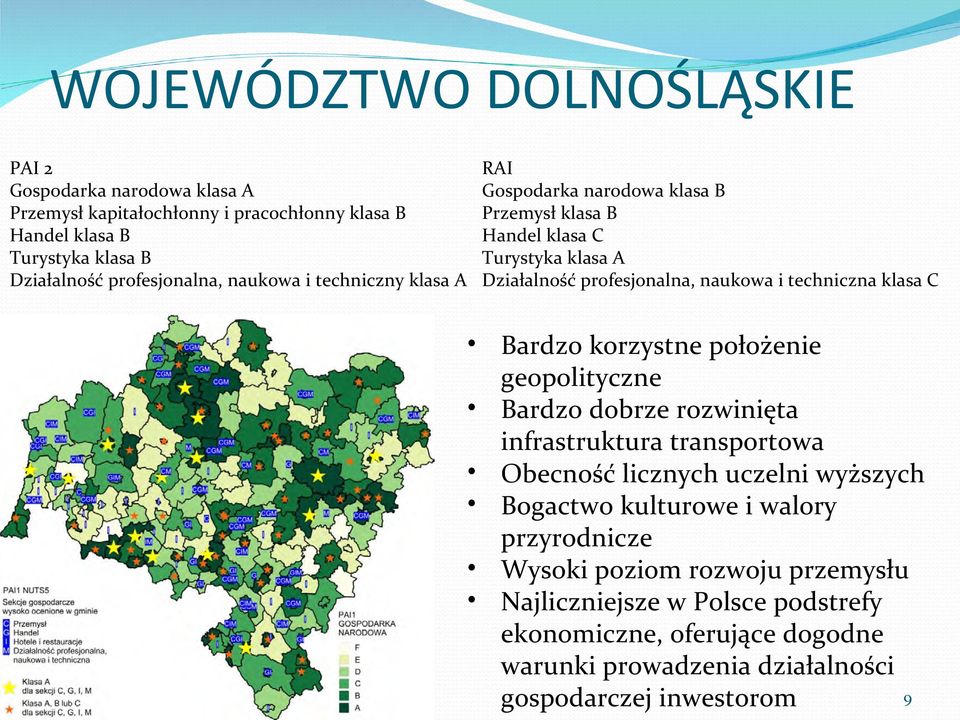 techniczna klasa C Bardzo korzystne położenie geopolityczne Bardzo dobrze rozwinięta infrastruktura transportowa Obecność licznych uczelni wyższych Bogactwo