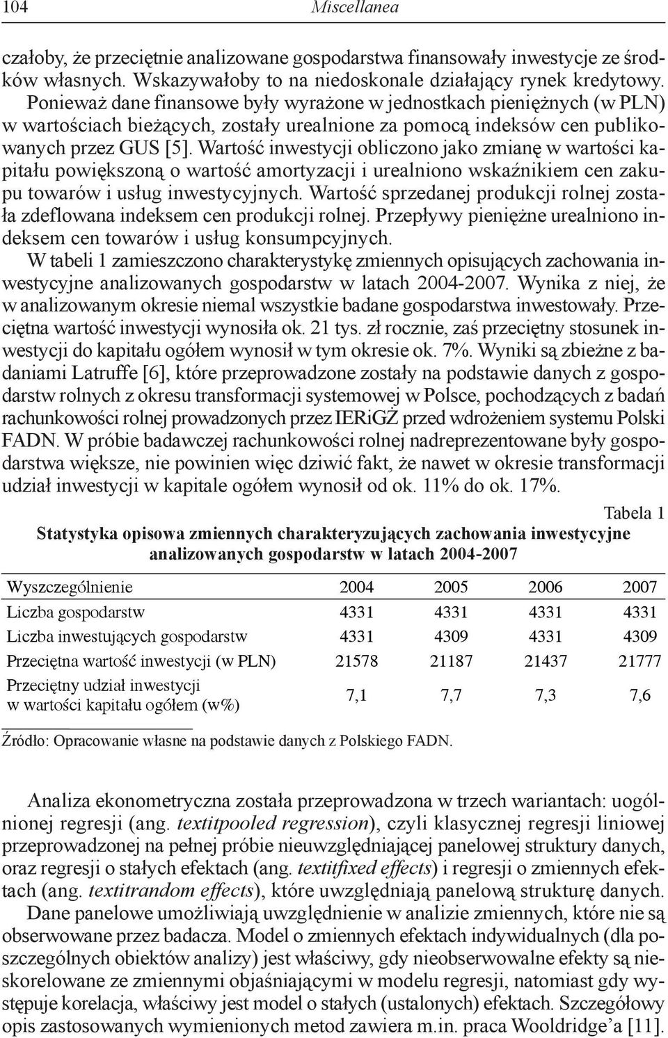 Wartość inwestycji obliczono jako zmianę w wartości kapitału powiększoną o wartość amortyzacji i urealniono wskaźnikiem cen zakupu towarów i usług inwestycyjnych.