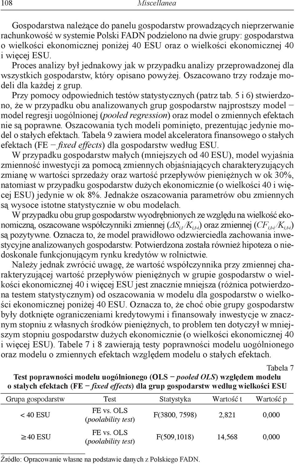 Oszacowano trzy rodzaje modeli dla każdej z grup. Przy pomocy odpowiednich testów statystycznych (patrz tab.