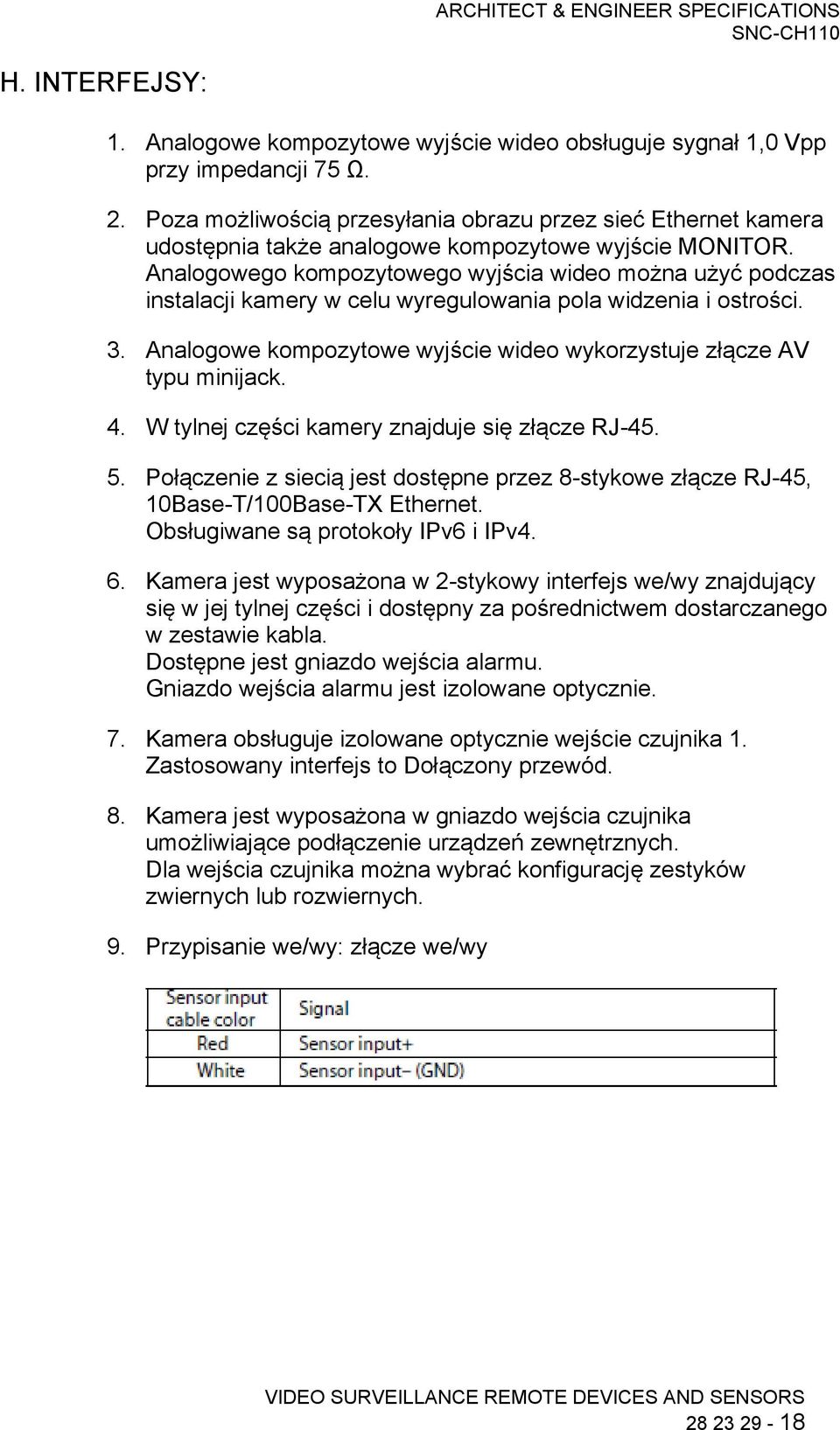 Analogowego kompozytowego wyjścia wideo można użyć podczas instalacji kamery w celu wyregulowania pola widzenia i ostrości. 3. Analogowe kompozytowe wyjście wideo wykorzystuje złącze AV typu minijack.