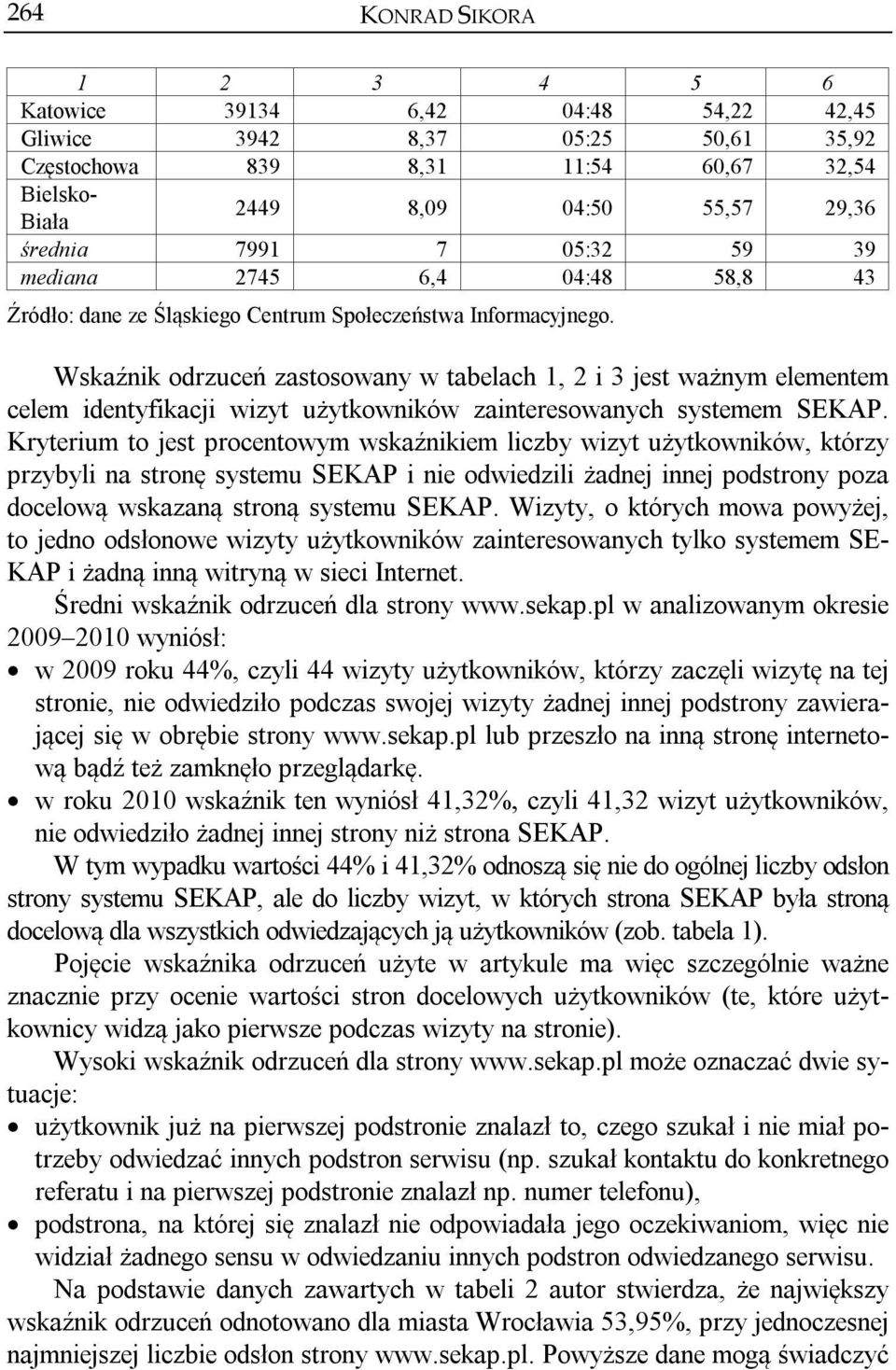 Wskaźnik odrzuceń zastosowany w tabelach 1, 2 i 3 jest ważnym elementem celem identyfikacji wizyt użytkowników zainteresowanych systemem SEKAP.