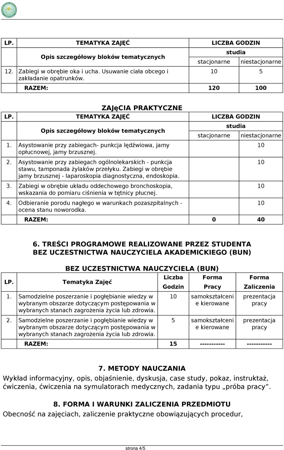 Zabiegi w obrębie jamy brzusznej - laparoskopia diagnostyczna, endoskopia. 3. Zabiegi w obrębie układu oddechowego bronchoskopia, wskazania do pomiaru ciśnienia w tętnicy płucnej. 4.